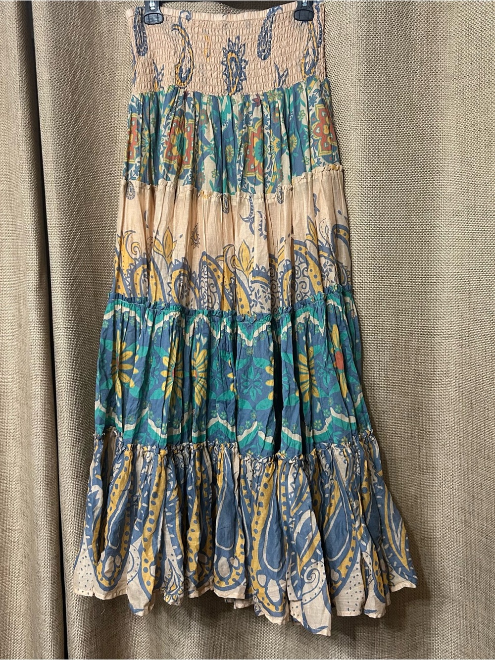 Free People Teal and Beige Tiered Maxi Skirt/Dress